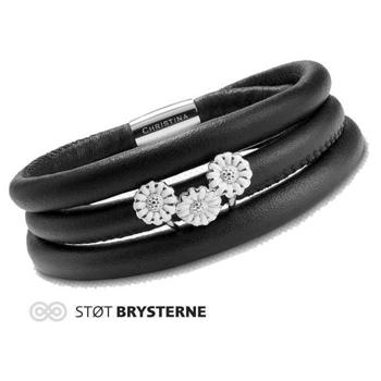 Christina Watches black leather bracelet with silver daisy
